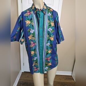 Chaps Vintage Ralph Lauren Shirt Short Sleeve Button Hawaiian Floral Men Medium